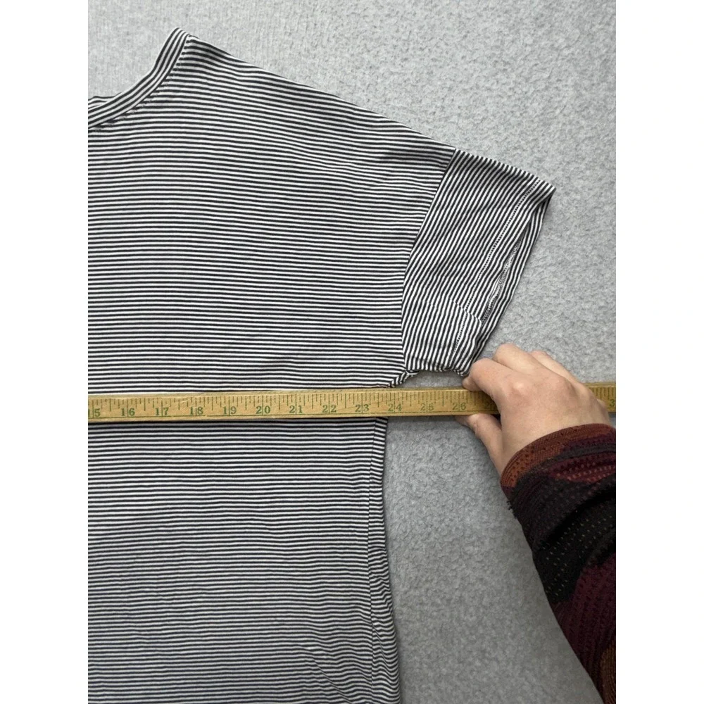 Eileen Fisher T-Shirt Womens Large Black Stripe Boat Neck Organic Cotton Dolman